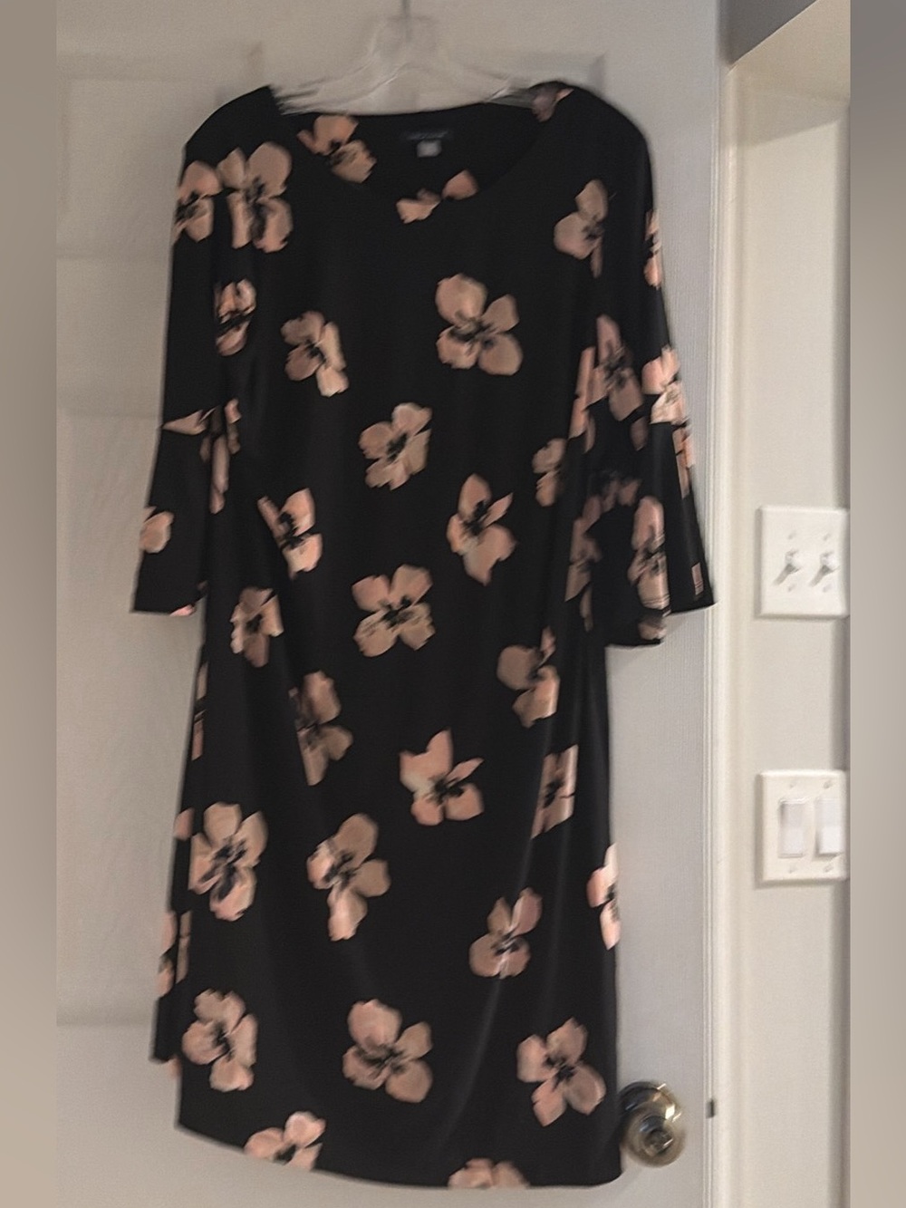 Black Midi Dress with Soft Pink Floral Print